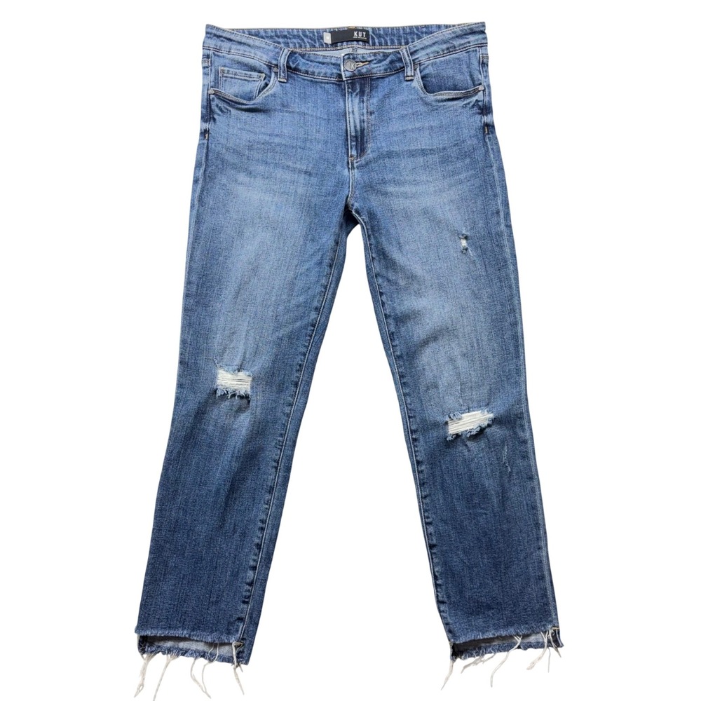 Kut from the Kloth Reese Ankle Straight Leg Distressed Jeans Blue 10 KP0937MA4
